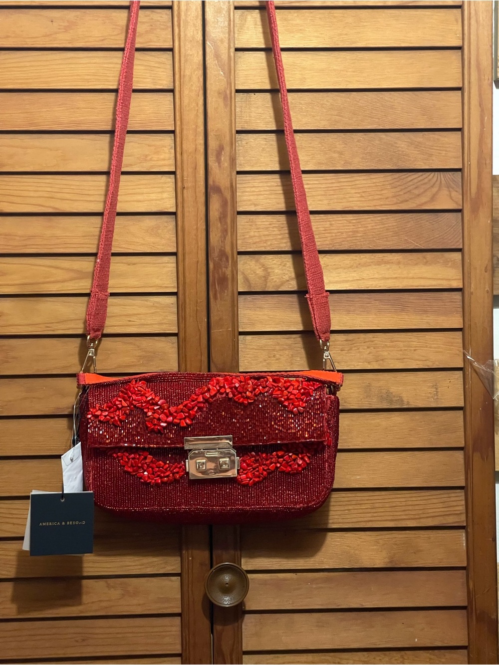 Red Beaded Crossbody Bag by